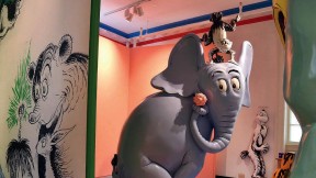 Giant cartoonish elephant sculpture of Dr. Suess character Horton 