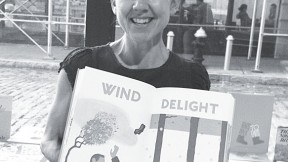 Claudia Bedrick displays one of Enchanted Lion’s books.