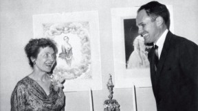 Philanthropist Edwin Binney with Helen Willard, curator of the Harvard Theatre Collection
