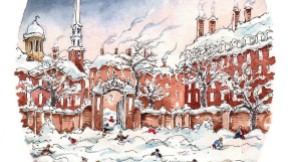 Illustration of Cambridge in deep snow, not cleaned up