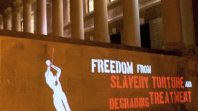 Articles from the Universal Declaration of Human Rights were projected onto Harvard buildings in December. The “60.30.1” light installation--created by artist Julie Mallozzi, then acting co-director of Harvard’s Film Study Center, with animation created by Norah Solorzano, a teaching assistant in the department of visual and environmental studies--was commissioned by the Film Study Center, the Carr Center for Human Rights Policy, and the University Committee on Human Rights Studies.