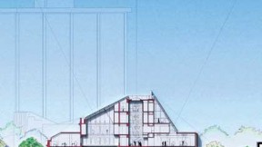 In this rendering of Renzo Piano’s plan for renovating the Fogg Art Museum, the study centers are visible on the fifth and sixth floors. Also shown are the museum’s two entrances: the existing one from Quincy Street on the left, and a new entryway from Prescott Street on the right.