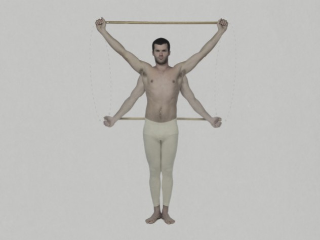 Image © Jesse Aron Green "Raising of a stick over the head & behind the back," from the series "Illustration and Description of the Medico-Gymnastic Exercises" (2008)