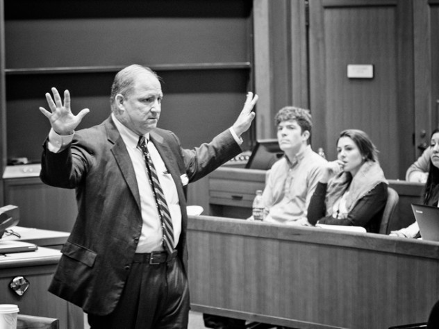 Photographs by Muse Amir Bertoli and Dominic Tschoepe Michael Spalter, M.B.A ’93, addresses a crowd in Aldrich Hall.