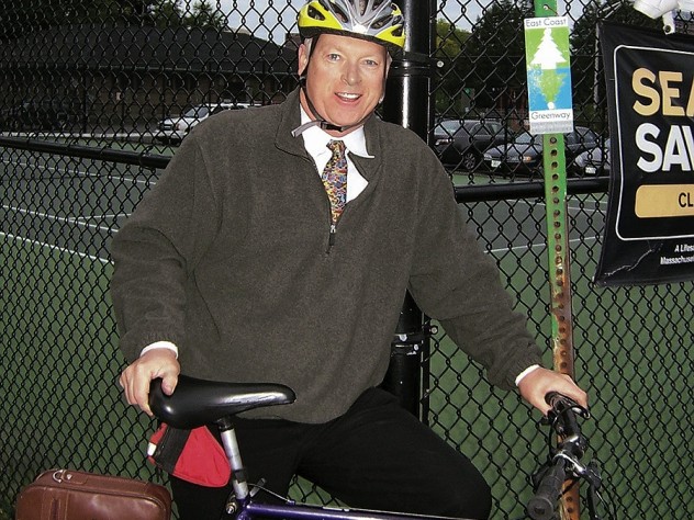 Photograph courtesy of East Coast Greenway In Boston, David Read keeps fit and cuts pollution by cycling to work.
