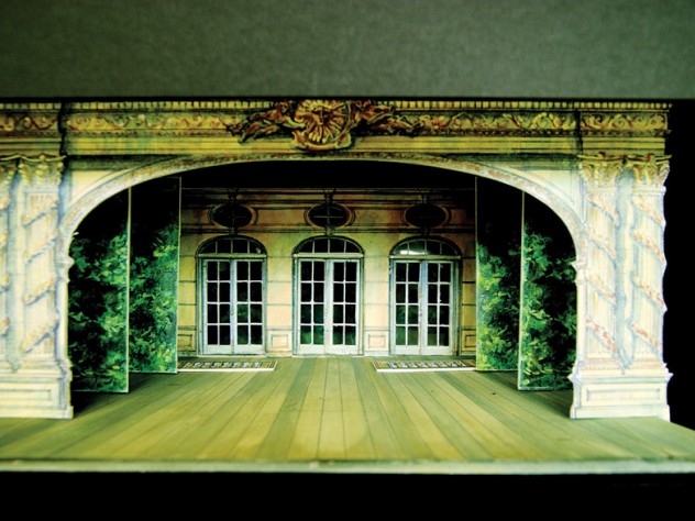 Image courtesy of Carl Sprague For Molière’s <i>The Misanthrope</i> at Berkshire Theatre Festival in Stockbridge, Massachusetts, Sprague’s sketch became a model (shown) later built as the play’s set.