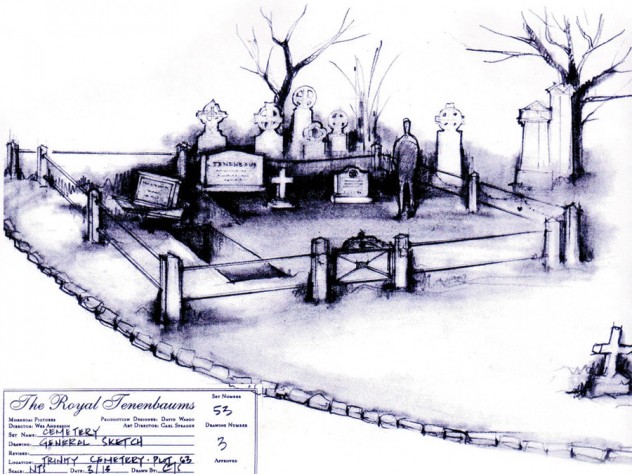 Image courtesy of Carl Sprague For the 2001 film <i>The Royal Tenenbaums,</i> Sprague sketched a graveyard that director Wes Anderson used in the movie.