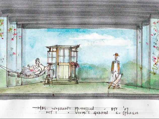 Image courtesy of Carl Sprague For the Berkshire Theatre Festival’s production of <i>Mrs. Warren’s Profession,</i> by George Bernard Shaw, Sprague’s sketch became an engaging set.