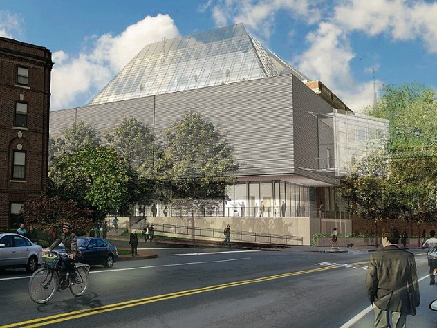 Rendering of the reconstructed Fogg Art Museum from Broadway at Prescott streets