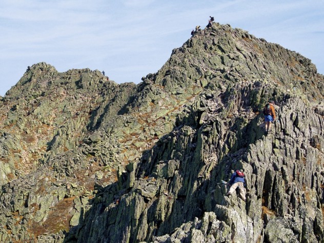 Photograph by Matt Heid Hikers in Baxter State Park tackle the craggy rocks that form Mount Katahdin’s famous Knife Edge…