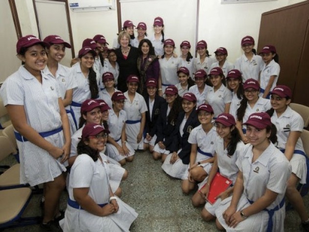 Photograph by Ned Brown/Harvard News Office President Drew Faust visited India for the first time in January. During her time in Mumbai, she visited the J.B. Petit High School for Girls.