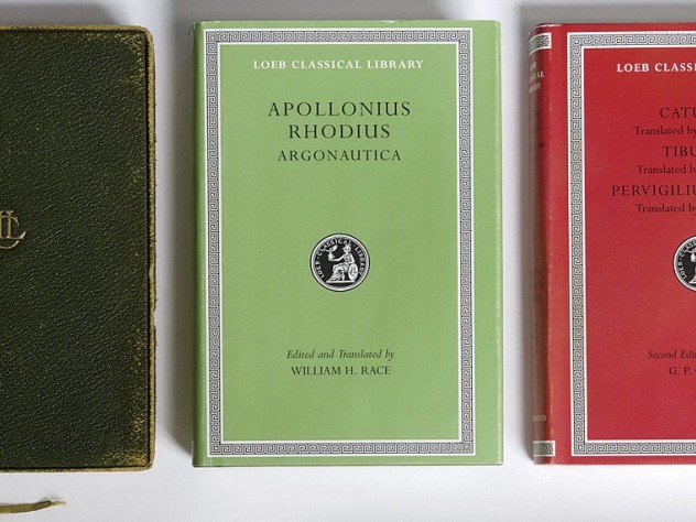 Book courtesy of the Harvard University Press and Houghton Library; photograph of book by Jim Harrison Three of the hundreds of volumes in the Loeb Classical Library