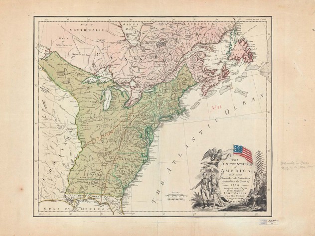 Courtesy of the Harvard Map Collection <i>The United States of America laid down from the best authorities: agreeable to the Peace of 1783,</i> published by John Wallis (London, 1783)