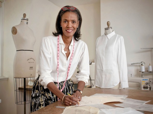 Photograph by Stu Rosner Designer Katiti Kirondé with her white shirts at the Fashion Lab of Fisher College in Boston