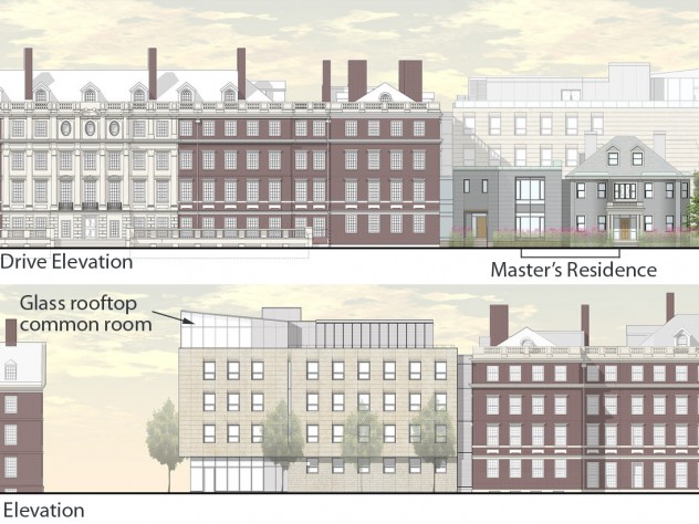 Rendering prepared by Beyer Blinder Belle The renovation of Winthrop House includes plans for a five-story addition to Gore Hall at Plympton and Mill streets.