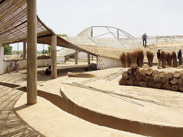 Photograph courtesy of Jordan MacTavish The Sinthian Cultural Center's undulating roof, under construction