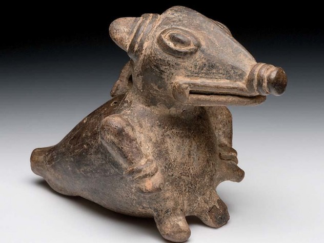 “One of my favorites, this guy,” says Davíd Carrasco of an ocarina from Costa Rica that looks half-pig, half-anteater.