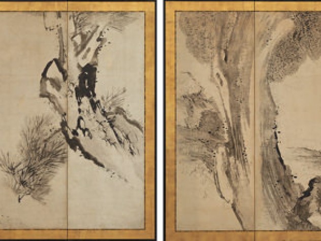 Drawings of the statesman Meng Jia losing his hat (left), and of the poet Su Shi in a rainstorm
