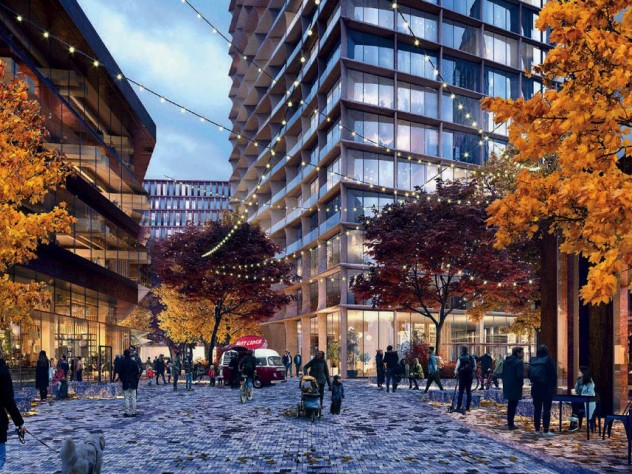 Drawing of proposed new campus buildings in Allston
