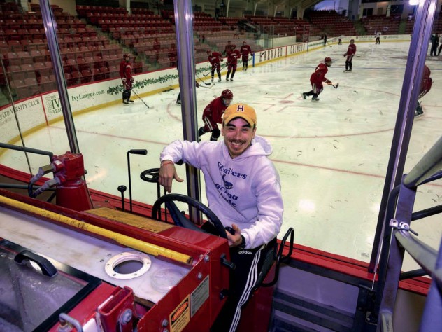 Matt Gilmore, sitting behind the wheel of a Zamboni