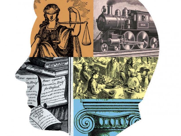 An illustration showing a human head in profile, suggesting the elements of distinctive Western psychology