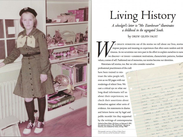 The opening pages from Drew Faust's 2003 essay on her girlhood in segregated Virginia; the text is linked below.
