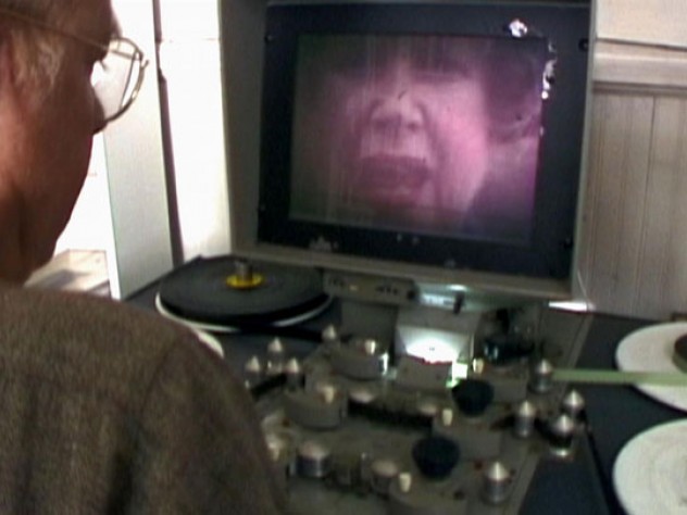 A still from Olch’s film shows Richard Rogers at his editing console, watching footage of his mother