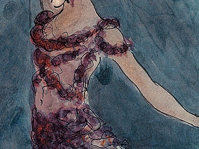 Courtesy of the Harvard Theatre Collection Vaslav Nijinsky as the Spirit in <em>Le Spectre de la Rose,</em> a 1911 portrait by Jean Cocteau