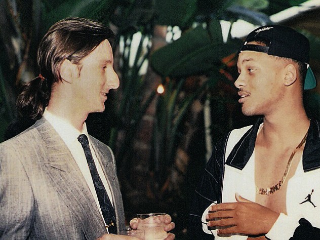 Borowitz with actor Will Smith at a 1990 Los Angeles party celebrating the premiere of <em>The Fresh Prince of Bel-Air</em>