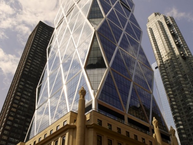 The Hearst Tower, New York City, 2007, incorporates an adaptive reuse of the original historic Hearst building.