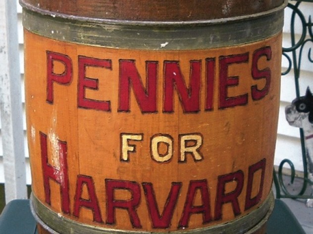 Robert G. Milstein Found on eBay, this barrel now belongs to Robert G. Milstein ’46, of Saratoga Springs, New York. He has no idea of its original purpose. It is 15 inches high. Harvard archivists Robin McElheny and Barbara Meloni think it looks like “a reunion prop,” maybe from the Depression era. Readers, any ideas?