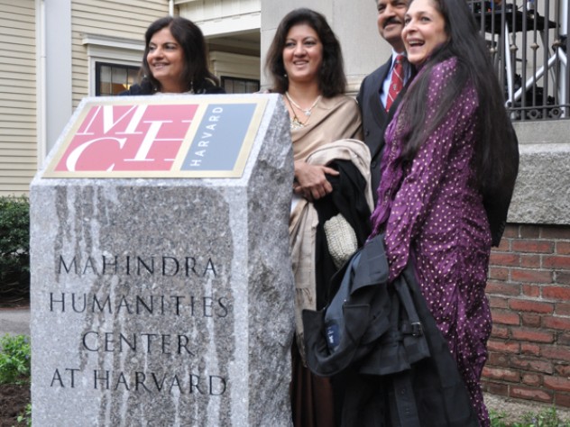 Anand Mahindra (third from left) and his wife, Anuradha Mahindra (at right), with Mr. Mahindra's sisters, Anuja Sharma (left) and Radhika Nath (second from left) at the Mahindra Humanities Center inauguration