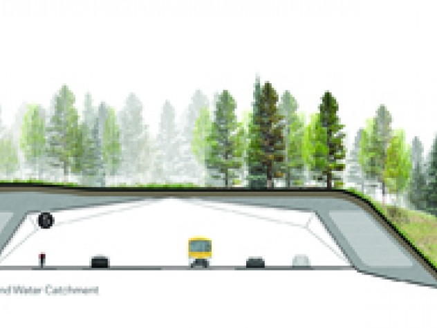 Image courtesy of The ARC International Wildlife Crossing Infrastructure Design Competition/ HNTB and Michael Van Valkenburgh Associates A site cross section