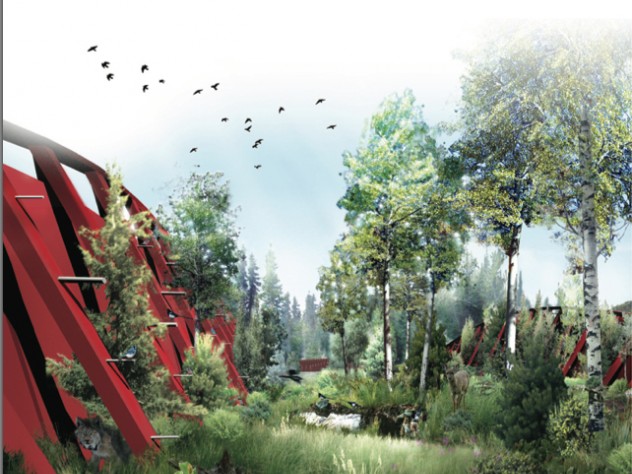 Image courtesy of The ARC International Wildlife Crossing Infrastructure Design Competition/Janet Rosenberg & Associates An image of the protective barriers proposed in the submission from Janet Rosenberg & Associates