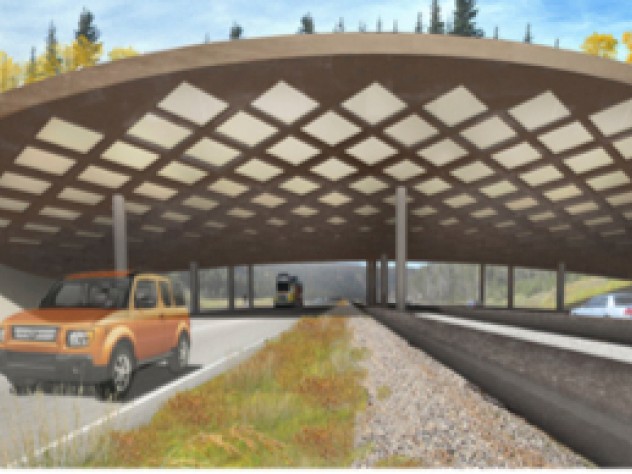 Image courtesy of The ARC International Wildlife Crossing Infrastructure Design Competition/The Olin Studio A driver's view of the crossing, from the Olin Studio submission