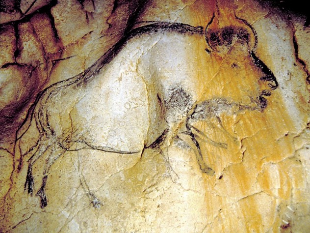 Photographs courtesy of the French Ministry of Culture and Communication, Regional Direction for Cultural Affairs, Rhône-Alpes region/Regional Department of Archaeology A bison, shown in twisted perspective; the doubling of the hindquarters and the extra legs may depict the animal running, or two bison side by side.