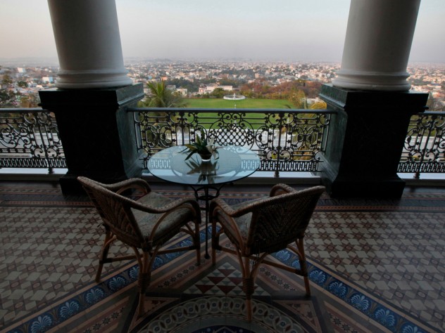 Photograph by Peter Pereira The Falaknuma Palace, another Asaf Jah palace in Hyderabad, looks out over the city. This palace was renovated into India's only seven-star hotel, and is operated by Taj Hotels; Mehrotra's firm consulted on the restoration effort.