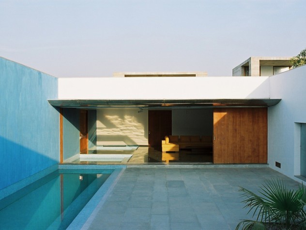 The owner uses this non-chlorinated pool in a central courtyard for lap swimming.