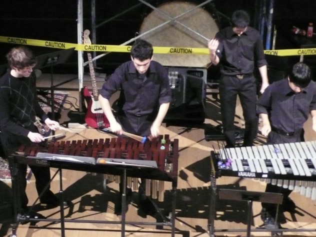 Courtesy of Hanna Choi Matthew Watson ’15, Noam Hassenfeld ’12, Gene Yoo ’12, and Jon Gonzales ’13 perform at the fall concert.