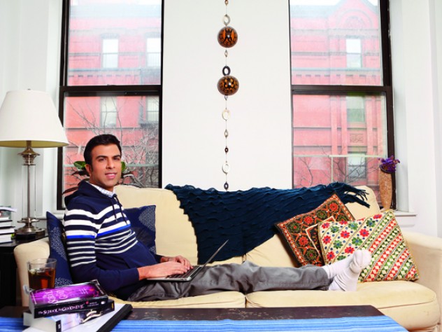 The writer at work: Soman Chainani in his Brooklyn  apartment