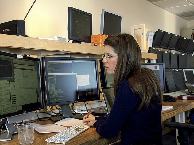 Astrophysicist Anna Frebel, observing at the twin 6.5-meter Magellan telescopes in Chile.