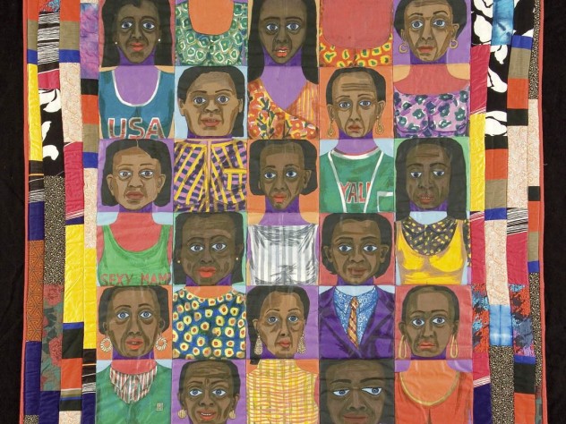 Photograph courtesy of the International Quilt Study Center and Museum/www.quiltstudy.org Mask Face Quilt #1,” a 1986 African-American studio-art quilt by Faith Ringgold, New York City