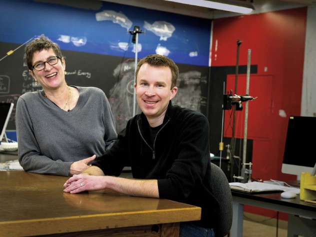 Melissa Franklin and Logan McCarty in the SciBox, an experimental learning space they designed