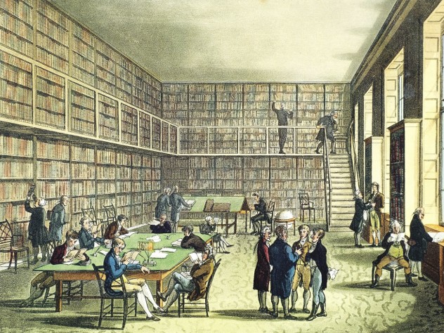 Thomas Rowlandson&rsquo;s view of the library of the Royal Institution in London, circa 1810 
