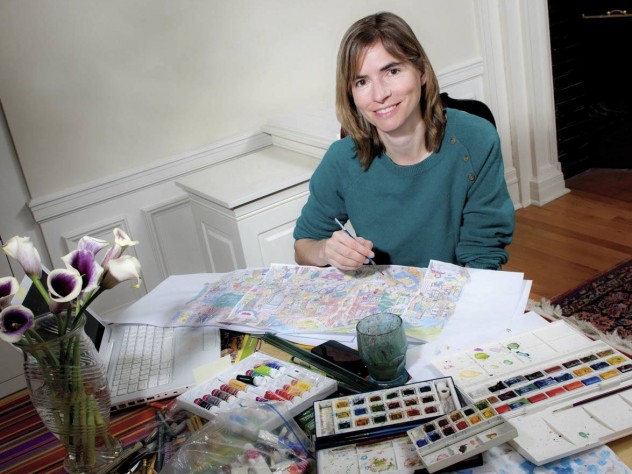 At home in Cambridge, Stossel works at her dining-room table.