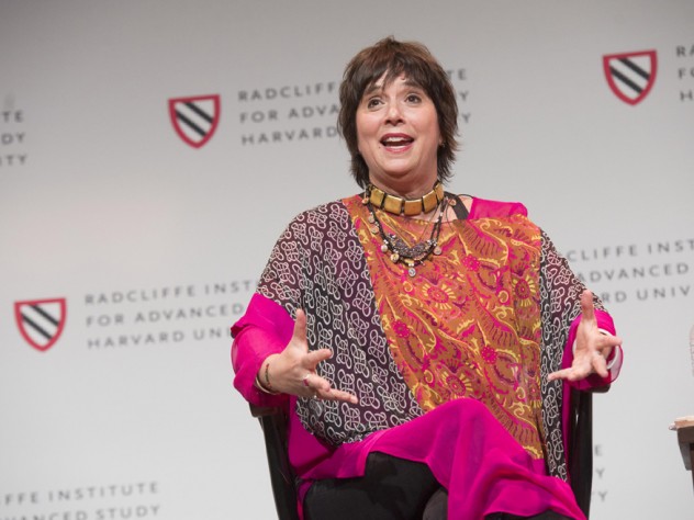 Photograph by Tony Rinaldo/Radcliffe Institute for Advanced Study Playwright and activist Eve Ensler opened the two-day conference with a reading from her recent memoir.