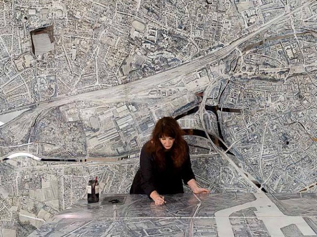 Ellen Harvey in her studio, 2014, working on the unloved