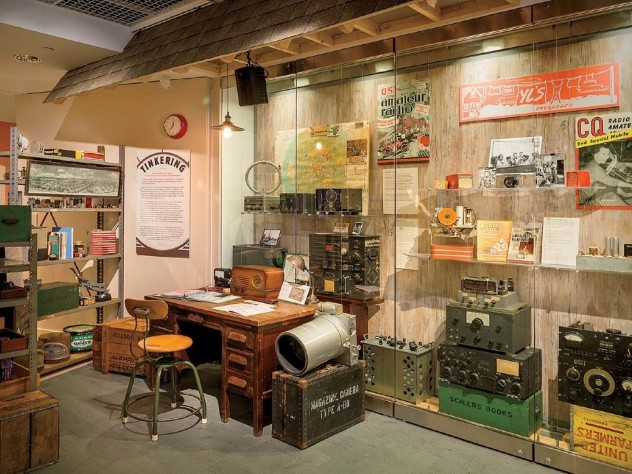 First of four photographs showing the “Radio Contact” exhibit at Harvard’s Collection of Historical Scientific Instruments