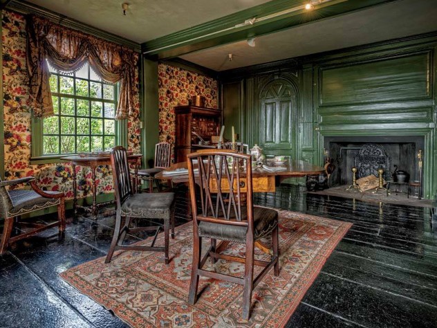 The restored parlor with period furnishings, c. 1820