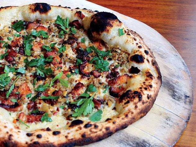 Area Four's clam and bacon pizza